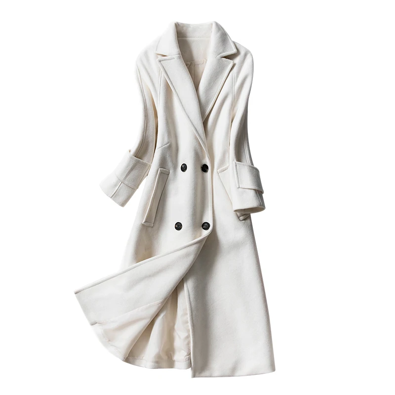 Женское Однотонное шерстяное пальто DHfinery зимнее двубортное длинное винтажное с