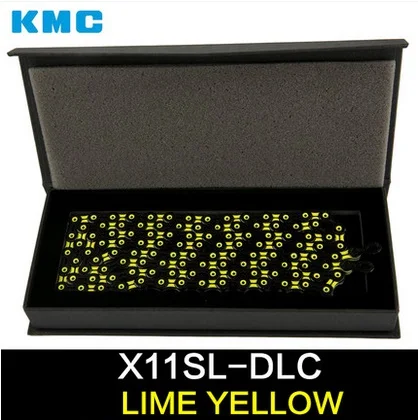 X11SLDLCLimeYellow KMC Алмазное покрытие 10 скоростей 11 цепь для скоростного велосипеда X10SL X11SL горный велосипед Сверхлегкая цепь DLC велосипедные дорожные велосипедные цепи - Цвет: X11SLDLCLimeYellow