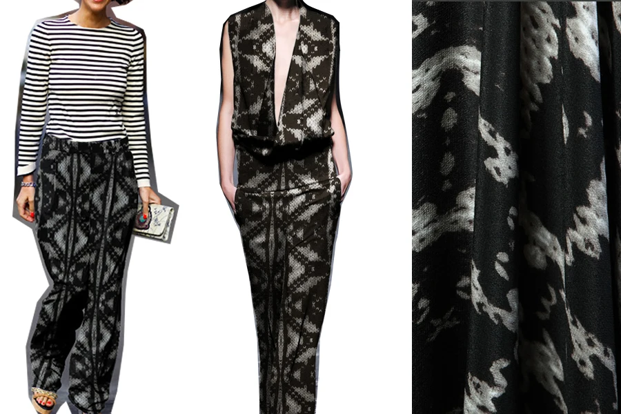 Чистый шелк тутового шелкопряда de chine ткань-абстрактная печать серый черный для