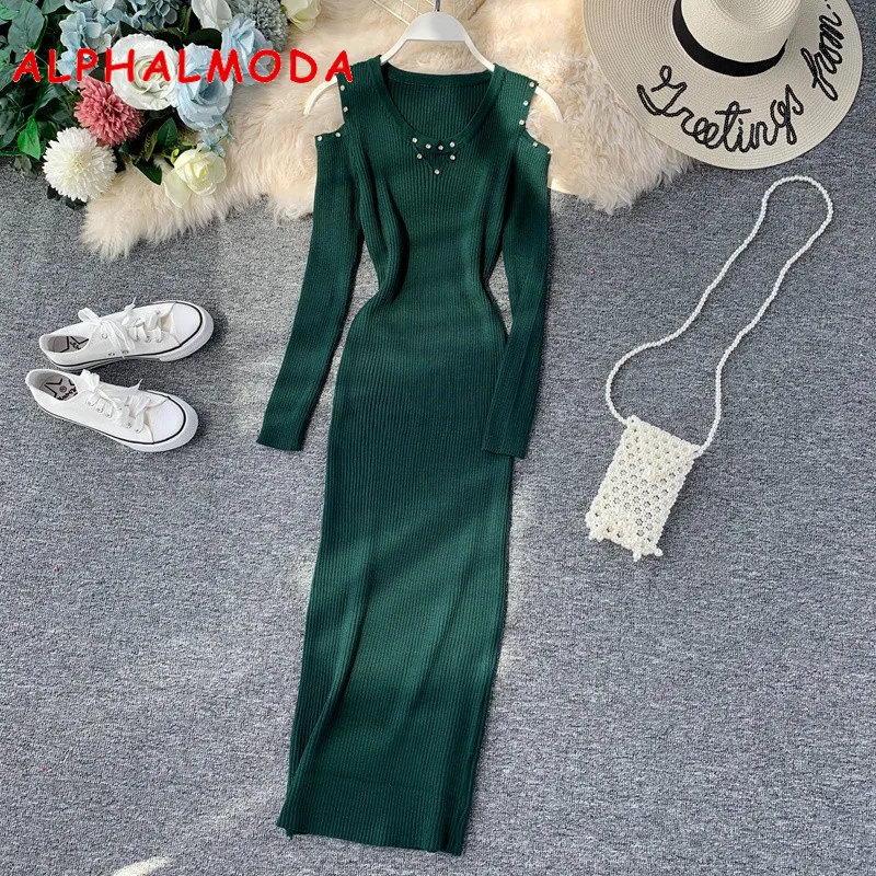 Женское трикотажное платье ALPHALMODA однотонное до середины голени с прозрачным