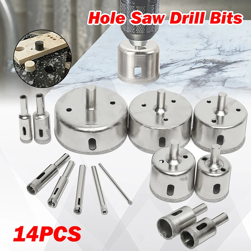 

14PCS/Set 3-70mm Diamond Coated Hole Saw Drill Bit Cutter for Glass Marble Tile Ceramic Hole Saw Drilling Bits for Power Tools