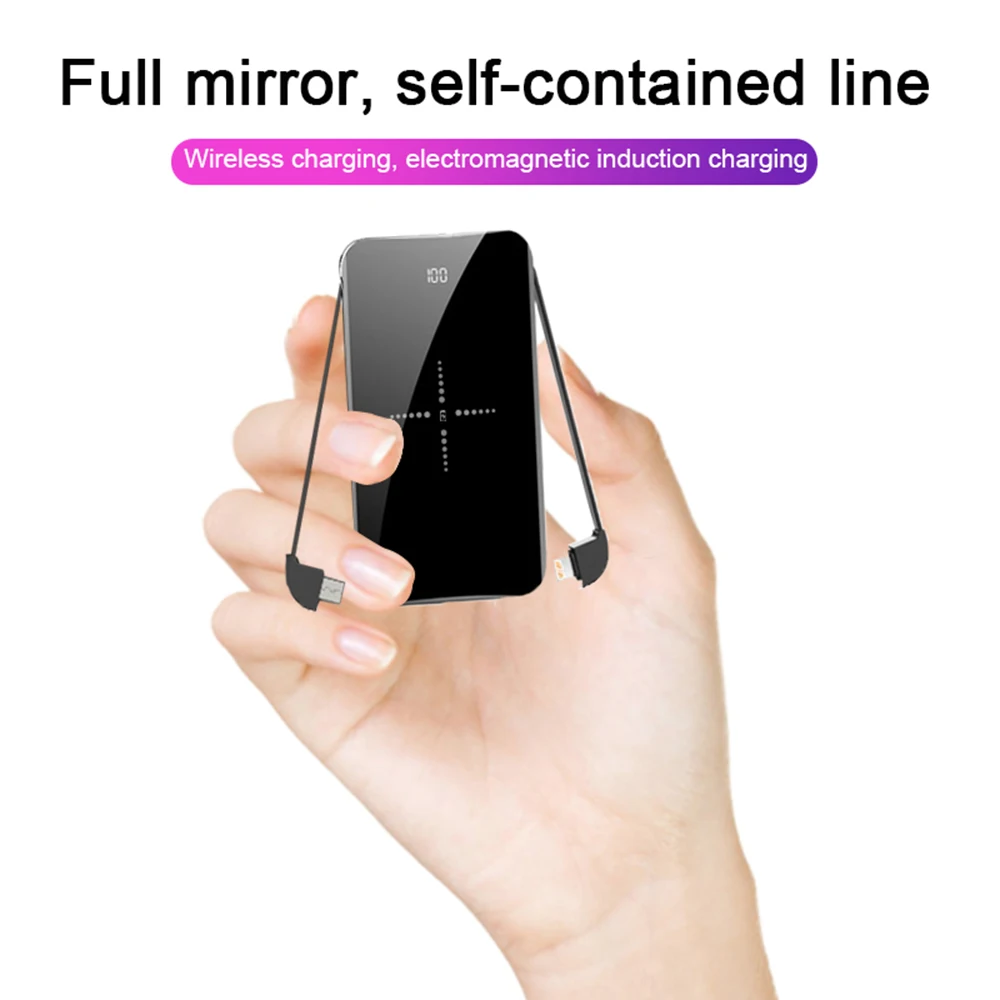 LEMFO Mini power Bank 10000 мАч ЖК дисплей с зеркальным экраном 2.1A Быстрая зарядка 2 в 1