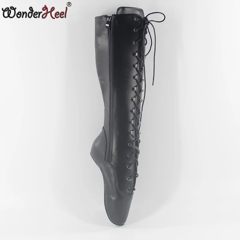 Черный Wonderheel/; Новинка; Балетные сапоги до колена на очень высоком каблуке 18 см; Фетиш-сапоги на высоком каблуке; пикантные балетные сапоги на шнуровке - Цвет: Черный