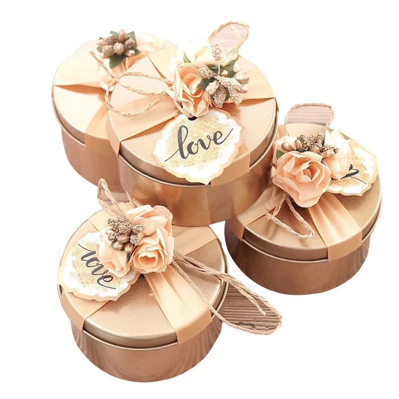 Бесплатная доставка золотые и красные круглые жестяные коробки размера S с