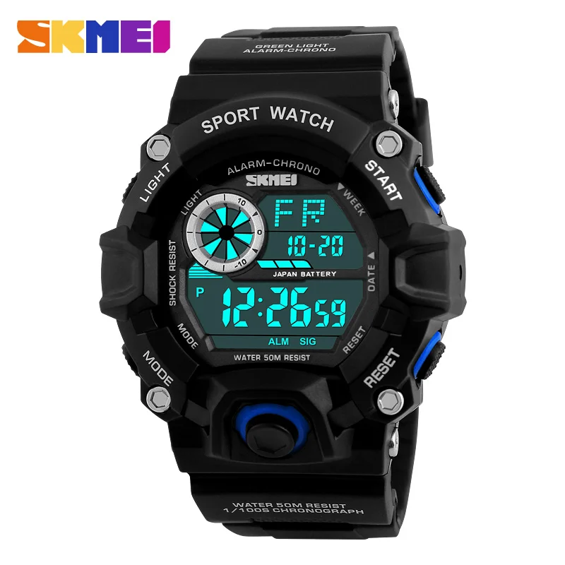 Blue S SHOCK мужские спортивные часы SKMEI люксовый бренд камуфляжные военные часы цифровые светодиодные водонепроницаемые наручные часы Relogio Masculino - Цвет: Blue