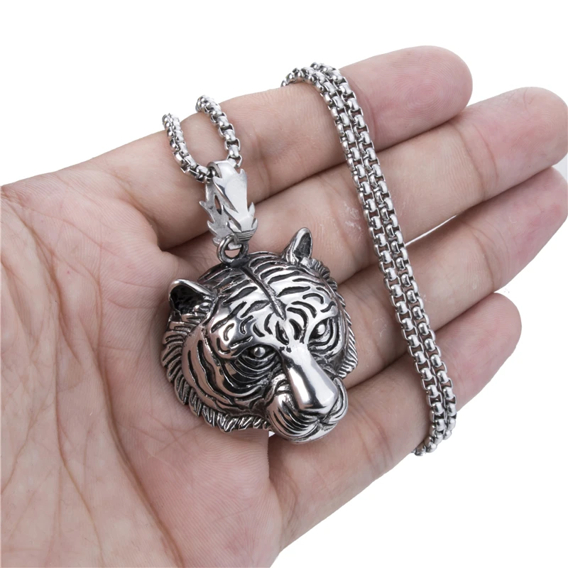 Мужская цепочка Elfasio из нержавеющей стали с подвеской в виде тигра золотого и