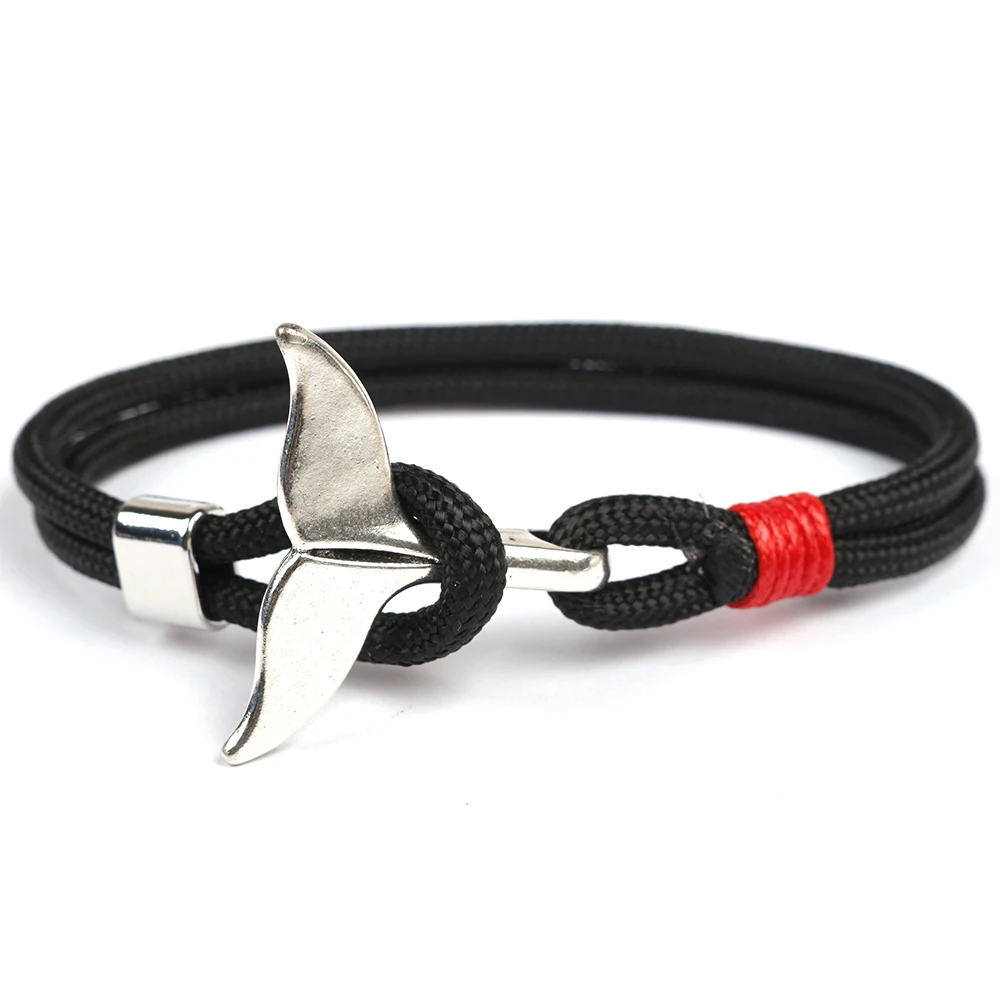 

2018 New Whale Tail Bracelets Men Charm Chain 550 Paracord Bracelet Jewelry Male Wrap Metal Sport Sliver Anchor Hooks