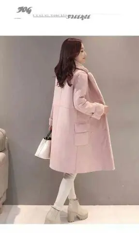 Pink Новое зимнее женское пальто из меха ягненка, утолщенное замшевое длинное шерстяное пальто, теплая верхняя одежда LXT 26 - Цвет: Pink