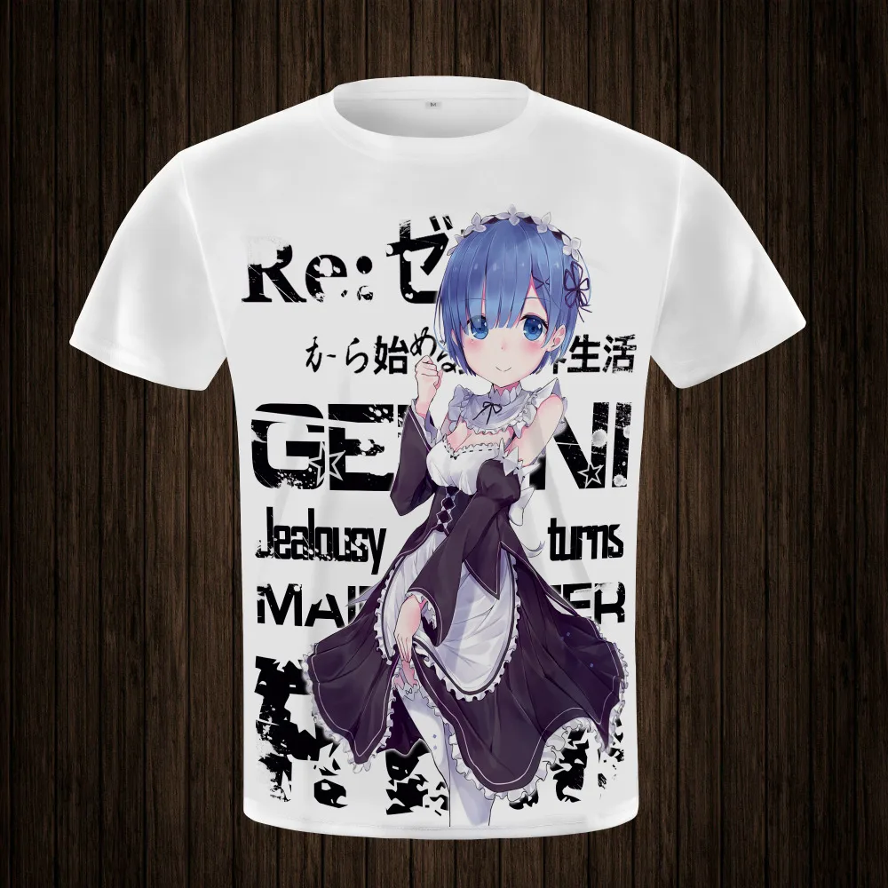 Новые футболки Re: Zero kara Hajimeru Isekai Seikatsu аниме Rem Ram косплей топы с короткими рукавами