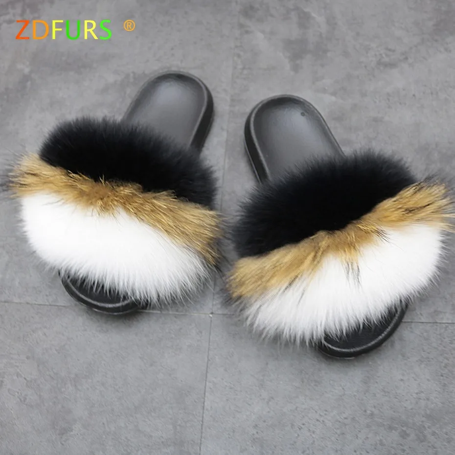 Шлепанцы ZDFURS женские из лисьего меха летние модные меховые тапочки уличные
