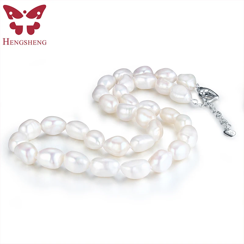 

2018 Natural Pearl Jewelry Women Long Necklace,Braque Irregular Freshwater Pearl 9-10mm,Love Shape Extend Buckle,925 Silver
