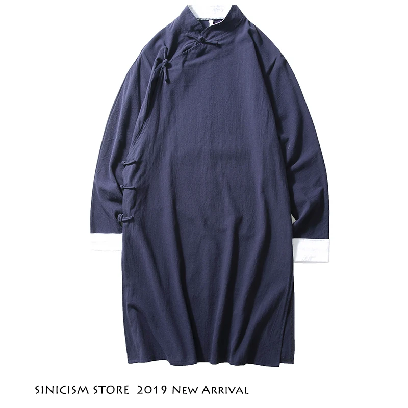 Sinicism Store мужское черное пальто стритвейм Мужская льняная куртка длинное пальто мужской китайский стиль харудзюку ветровка