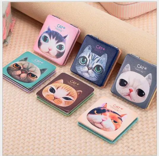 6 шт./лот мини карманное зеркало для макияжа с милым котом компактные
