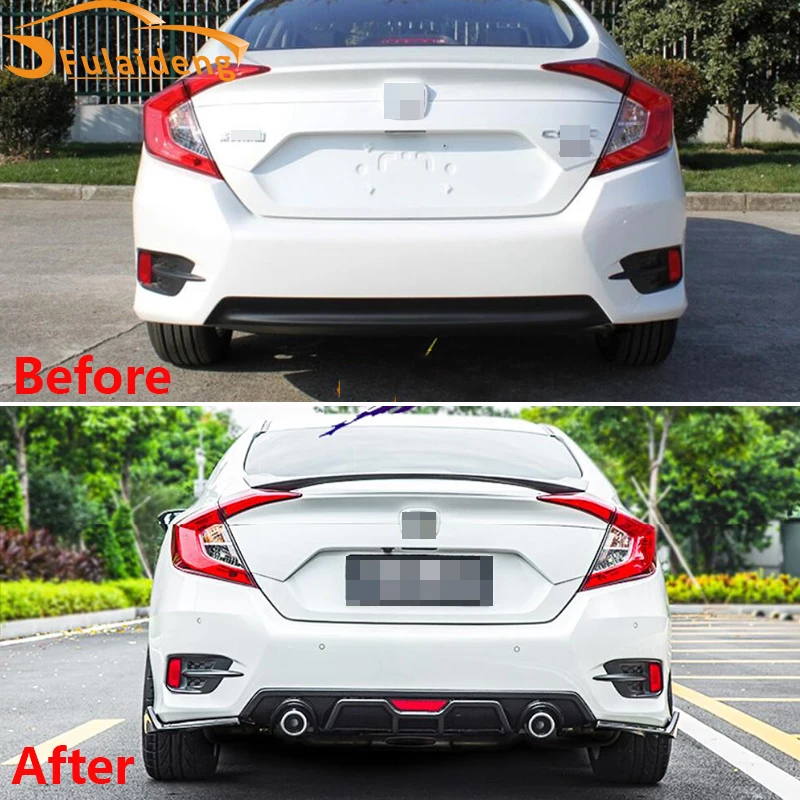 Для Honda Civic- двойной выхлоп защита заднего бампера Диффузор для губ+ выхлопные глушители аксессуары для стайлинга автомобилей