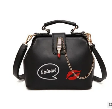 Женская кожаная сумка через плечо, маленькая сумка, медицинская сумка с вышивкой в виде помады, дизайнерская женская сумка на цепочке
