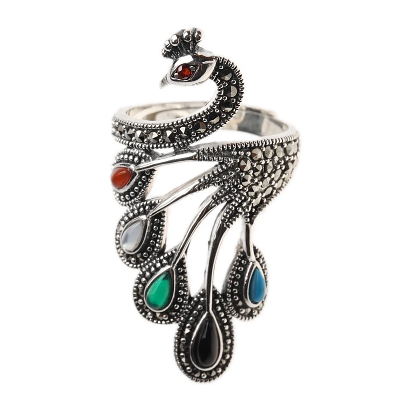 

New Thailand 100% 925 Sterling Silver Ring For Women,Agate&Turquois Elegant Adjustable Silver Ring Fine Jewelry Wholesale