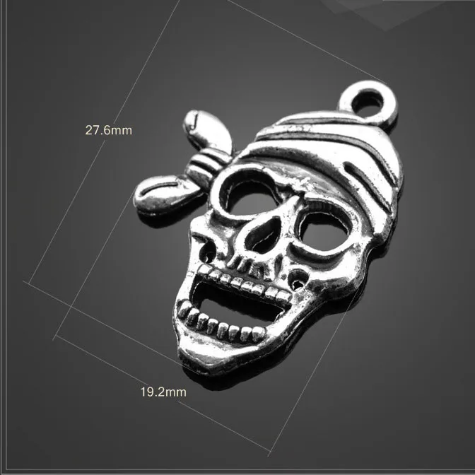 

High quality 20 PCS/Lot 19.2mm*27.6mm alloy antique silver plated people head pirate head charms