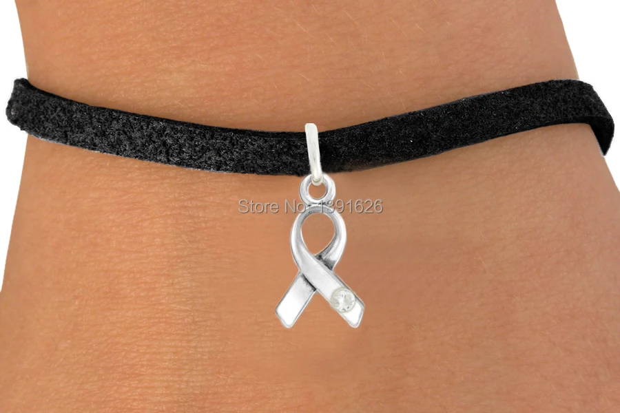 Against Domestic Violence Ribbon Znic Alloy Silver Clear Crystal Charm Leather Bracelets | Украшения и аксессуары
