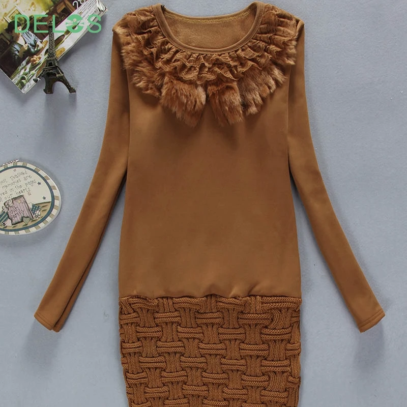 Делос 2016 новинка женщин платье трикотажные с длинным рукавом платья тонкий