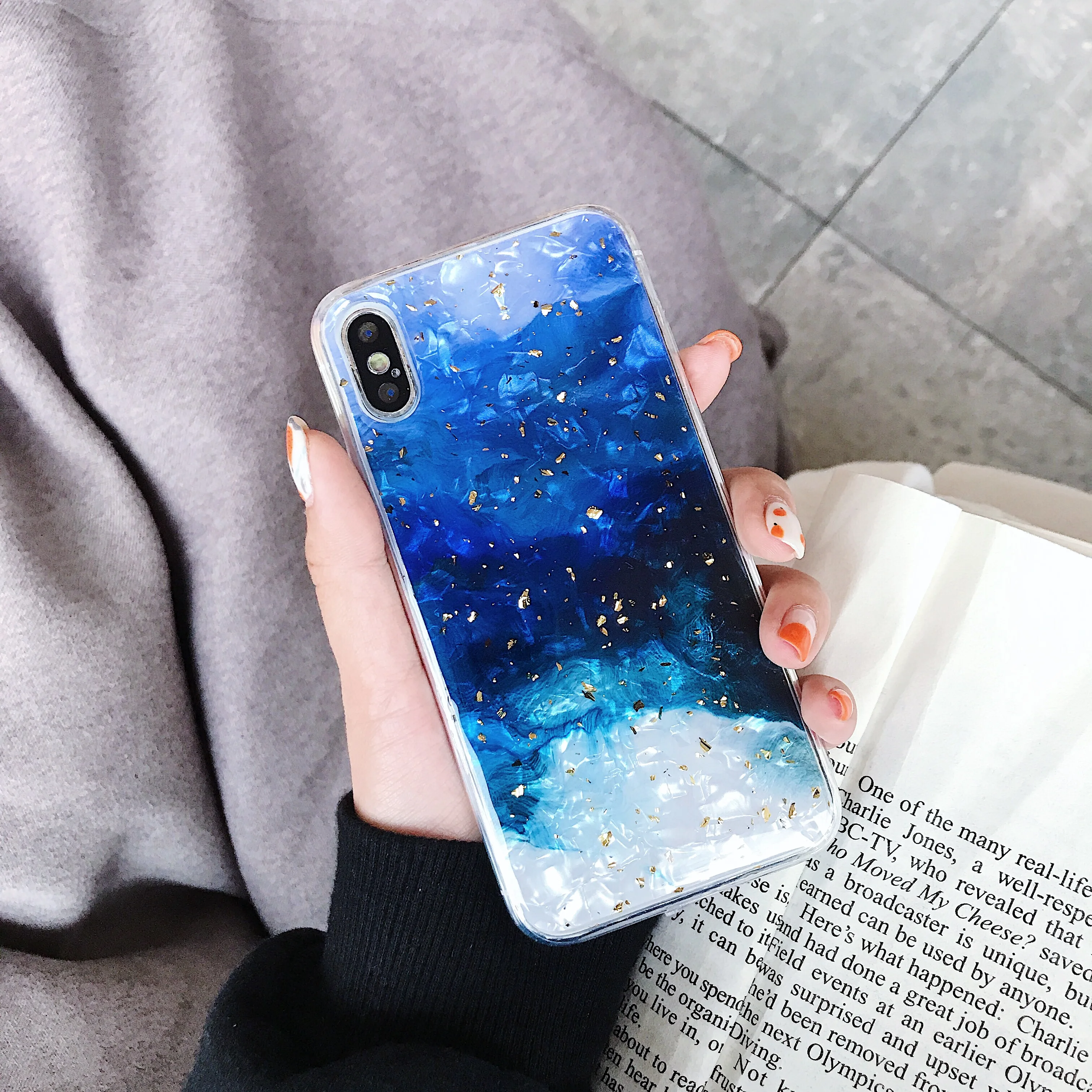 Модный Цветной эпоксидный чехол для телефона iPhone 7 6 6S 8 Plus XR X XS MAX из золотой фольги