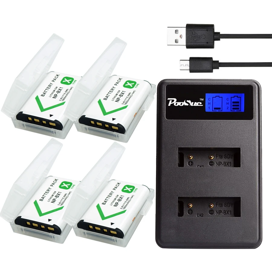 4 шт. NP-BX1 батарея аккумуляторов NP BX1 NPBX1+ ЖК-дисплей дисплей автомобиля зарядное устройство для sony HDR-AS200v AS20 AS100V DSC-RX100 X1000V WX350 RX1 NP-BX1