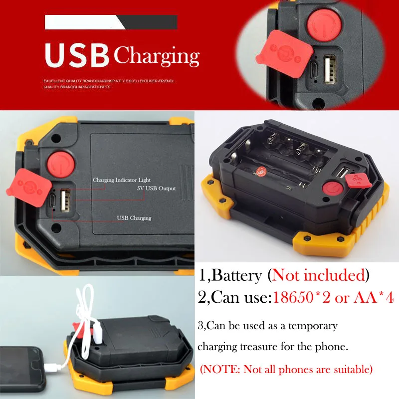 Светодиодный прожектор COB с зарядкой от USB портативный Рабочий светильник для