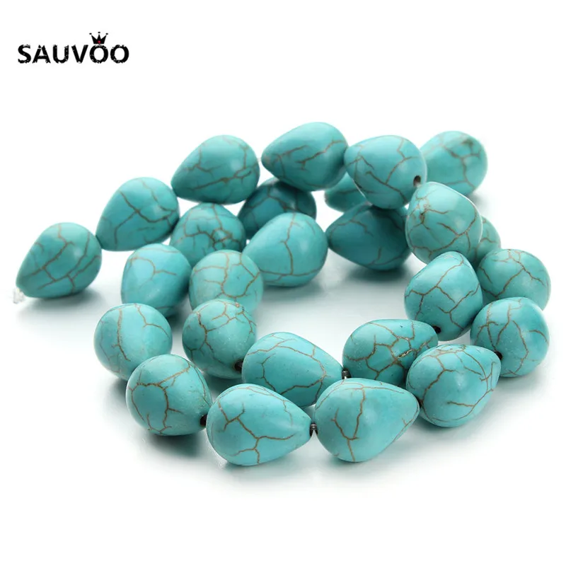 SAUVOO 25 шт Bhemian стиль натуральный Синий Teardrop Howlite каменные бусины Свободные