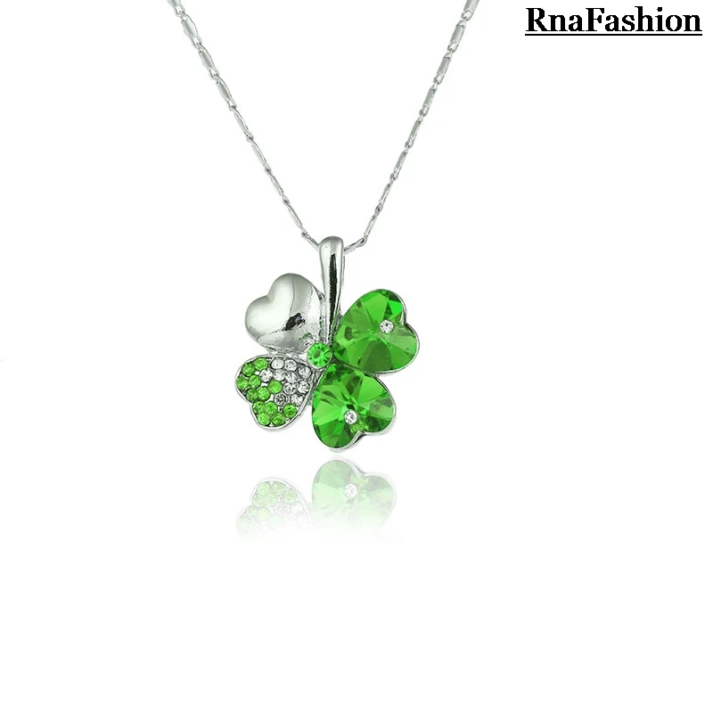 RNAFASHION Jewelry Four Leaf Clover Necklaces Pendant Heart Crystal from Austria Vintage Fashion For Women | Украшения и