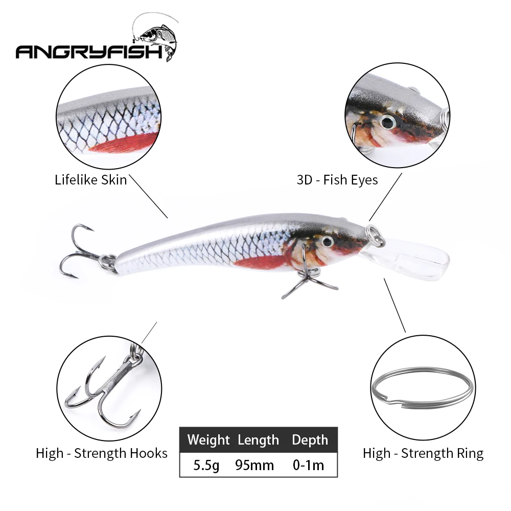 Фото Angryfish Новый 3D глаза 9,5 см 5,5 г рыболовные приманки whopper plopper 4 цвета похожая на настоящую твердая приманка для рыбалки приманка с крепким крюко... №2