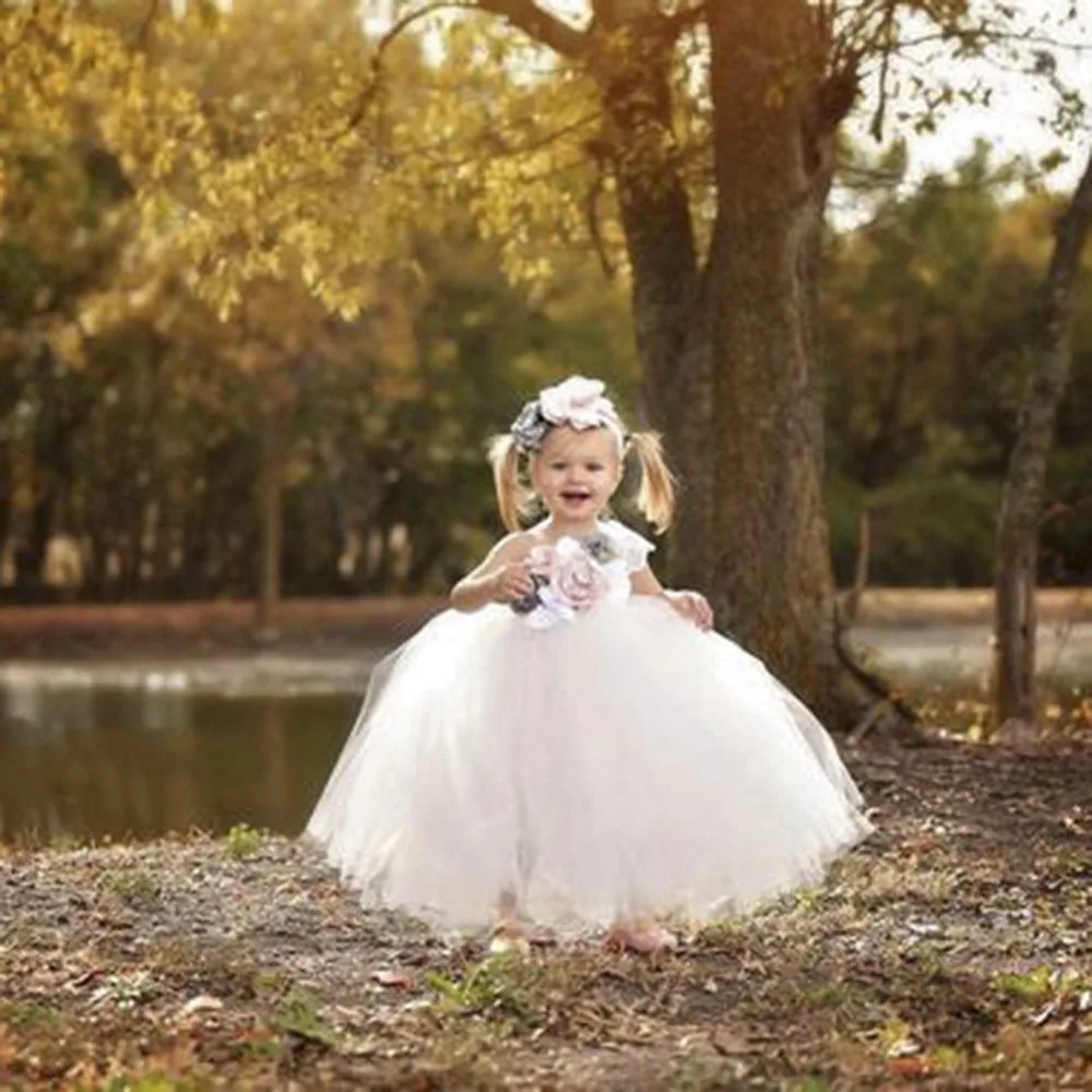 Elegant Flower Girl One Shoulder Dress for Girls Voile Tutu Kids Bridesmaid Ankle Length Party Set Baby Clothes | Детская одежда и