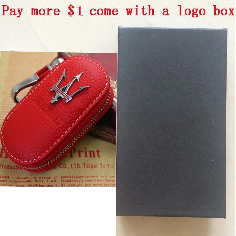 Red with box Новое поступление, мужская сумка из натуральной кожи, чехол для автомобильного ключа, кошельки, Модные Женские ключницы, держатели Carteira для Maserati 1 - Название цвета: Red with box