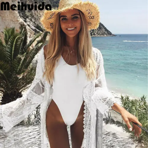 Meihuida, кружевное женское пляжное платье, Сетчатое, цветочное, бикини, накидка, праздничная, с длинным рукавом, женская пляжная одежда, Лидер продаж, накидка