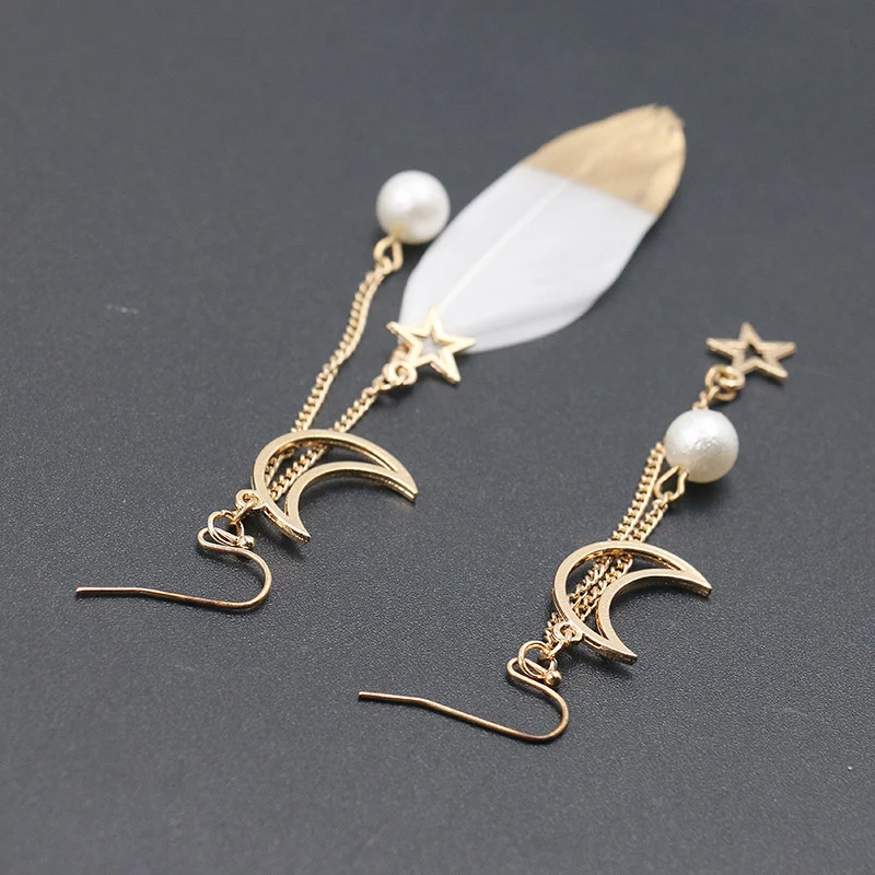 Trendy feather Dangling earrings For Women Moon Star asymmetrical vintage Drop Jewelry aretes de mujer modernos 2019 | Украшения и