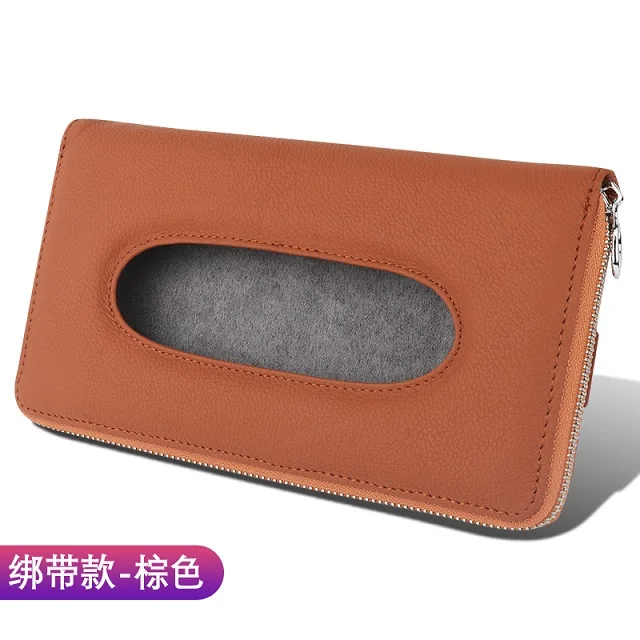 B Style brown Автомобильный солнцезащитный козырек из натуральной кожи, тканевая коробка, держатель для спинки сиденья, подвесной бумажный чехол для полотенец, сумка для хранения салфеток, аксессуары для салона автомобиля - Название цвета: B Style brown