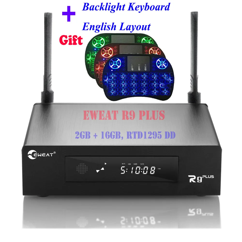2 Гб 16 Гб EWEAT R9 Plus ТВ приставка Android 6,0+ OpenWRT(NAS) Realtek RTD1295 2,4G/5G wifi Bluetooth медиаплеер+ беспроводная клавиатура