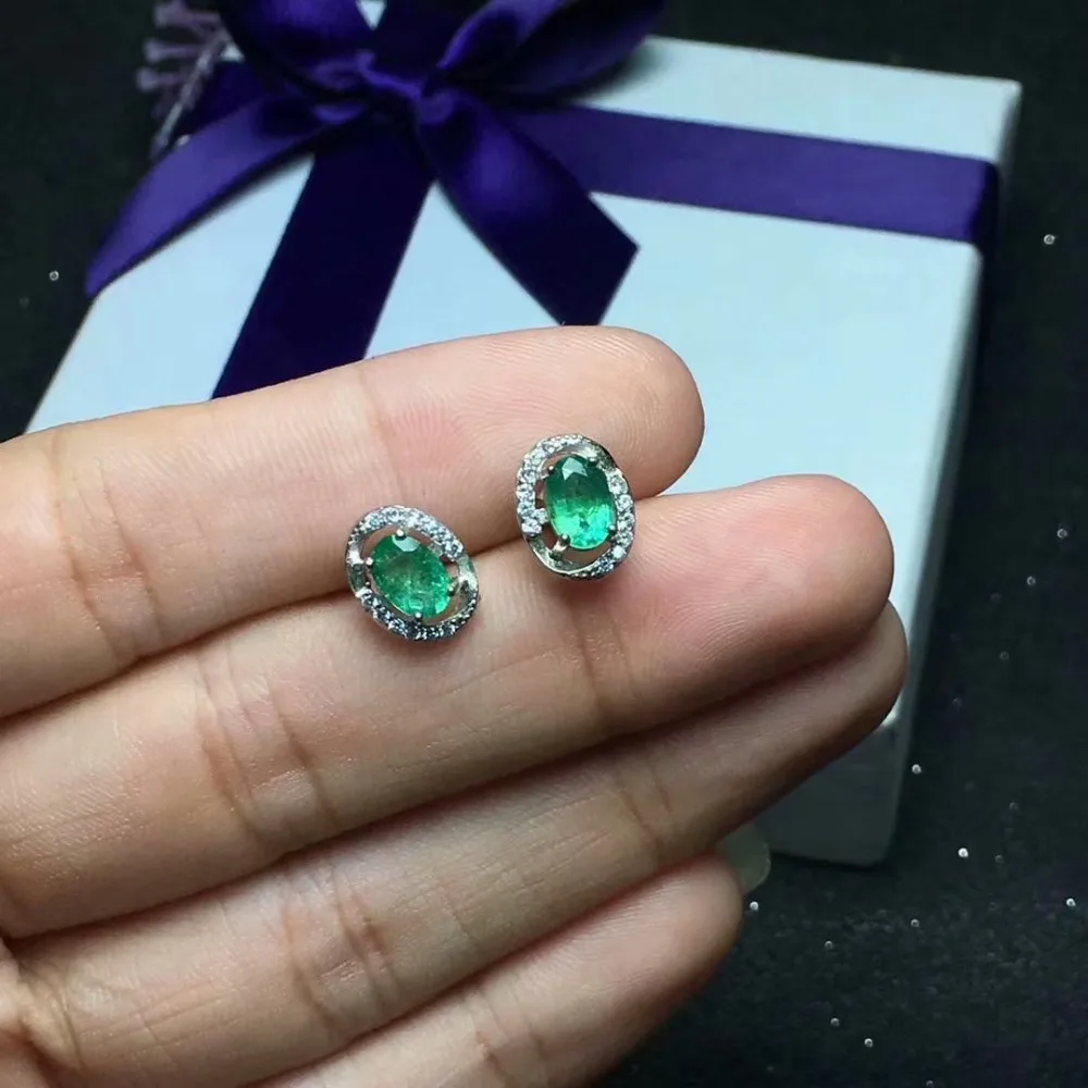 Женские серьги из серебра 925 пробы с натуральным зеленым