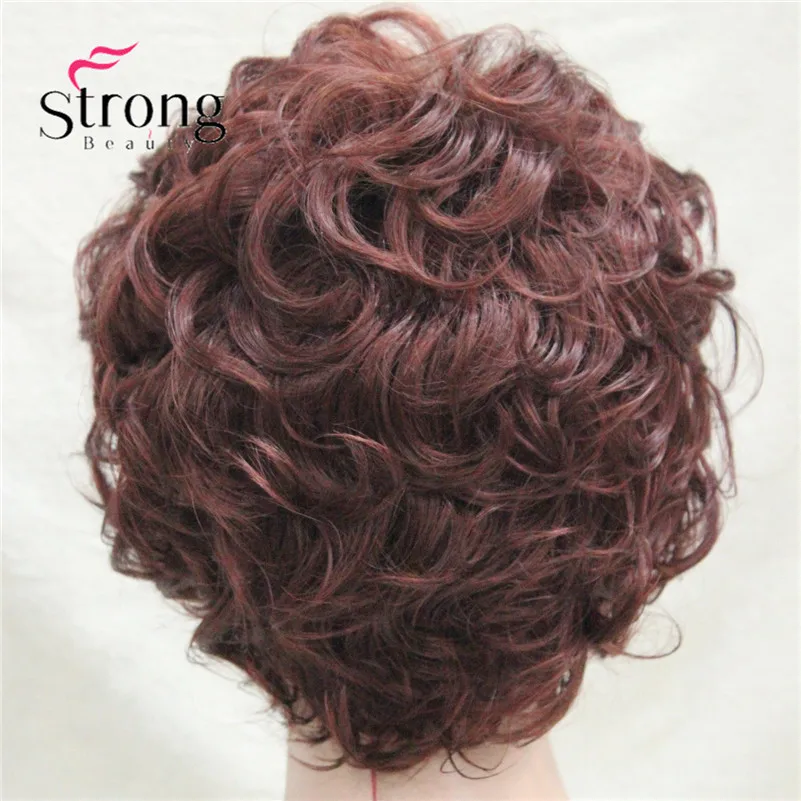 StrongBeauty короткий слоистый серебристо-серый Ombre полный синтетический парик женские парики выбор цвета - Цвет: 33A Dark Auburn