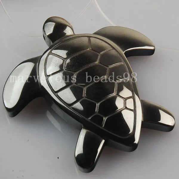 Бесплатная доставка, модные ювелирные изделия, черный Немагнитный подвесной бисер в виде черепахи из гематита 42x43 мм MC2731