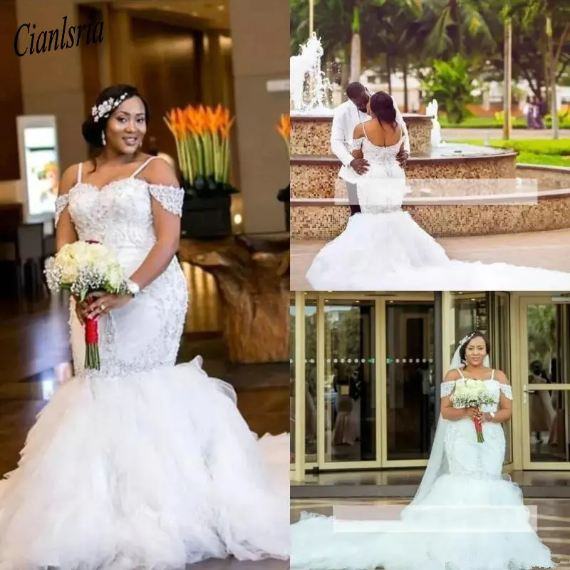 Свадебные платья в африканском стиле больших размеров с бретельками и кружевной