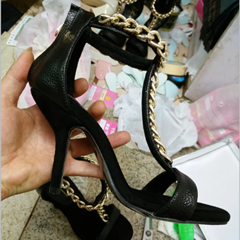 

T-Strap Metal Chains Sandals Women High-Heeled Shoes Fashion Solid Color Pumps Female Bandage Sapatilhas Shoes