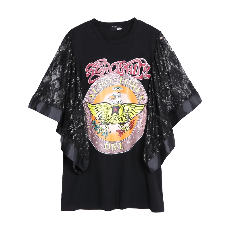 2017 новое лето красивые женщины печати кружева свободные футболки новинка Batwing