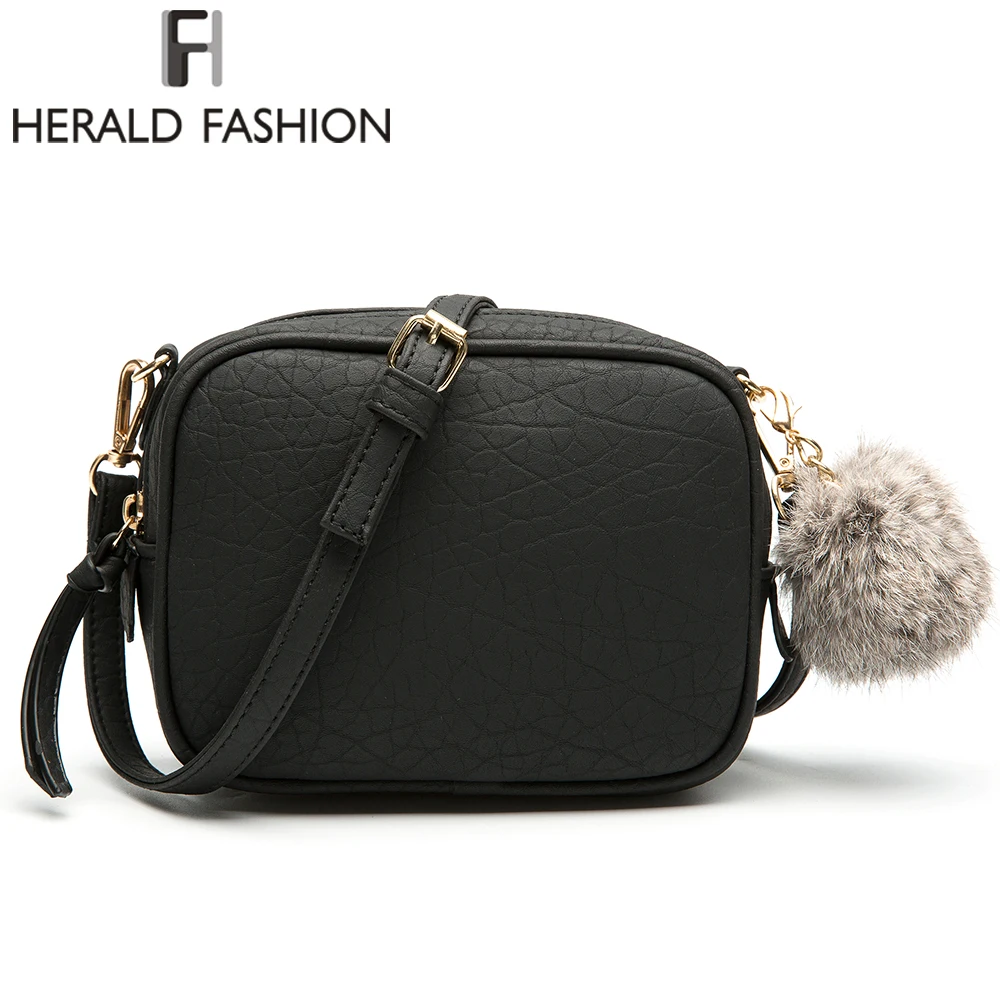 Herald Fashion Скраб Женская сумка мессенджер с меховым помпоном маленький клатч через