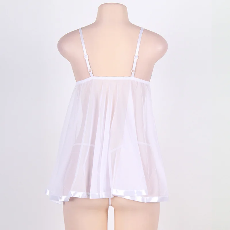 Лето Большой Размеры пикантная кружевная ночная сорочка Белый вышитое белье