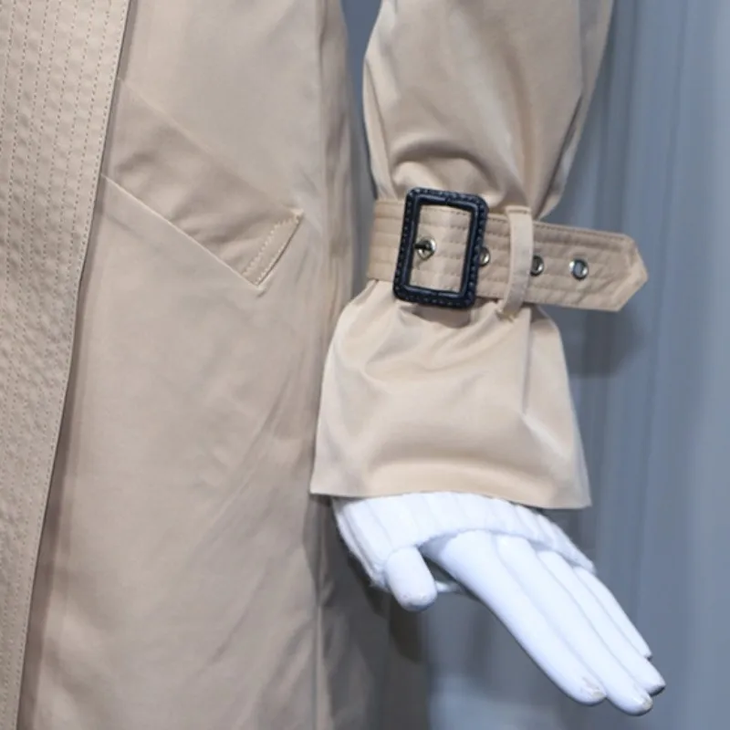 Осень Для женщин блейзер сращены лоскутное пальто Тренч с поясом Slim Fit элегантный