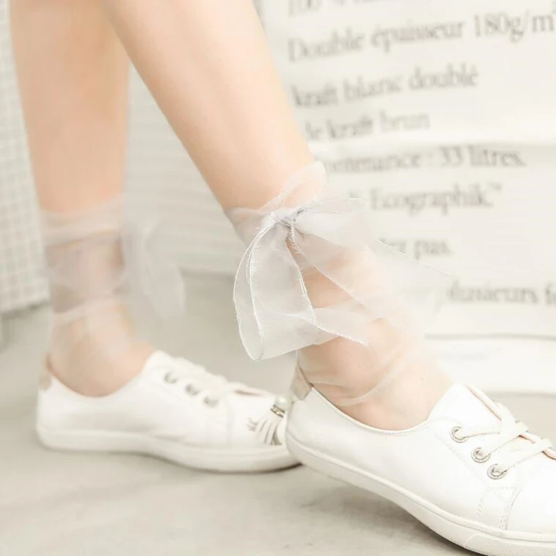 

YGYEEG Fishnet Socks Harajuku Socks Women Skarpetki Cute Black Mesh Short Ankle Net Socks Lace Sexy Bow Ladies Fashion White