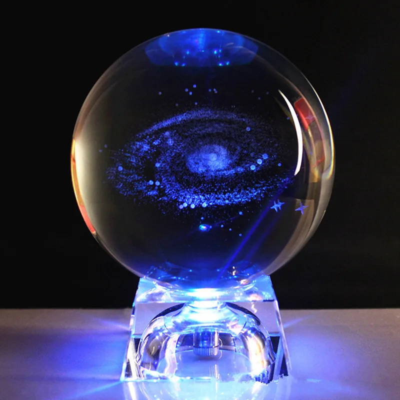 60/80 мм 3D лазерной гравировкой Galaxy хрустальный шар Миниатюрная модель с украшением в виде кристаллов ремесло Стекло подставку для настольного тенниса для Декор для дома подарок Прямая