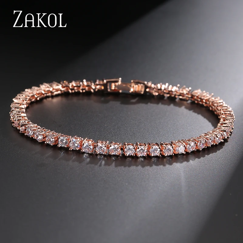 Модный Теннисный браслет и браслеты ZAKOL 3 мм с круглой огранкой из кубического циркония, модные ювелирные изделия с кристаллами для женщин/девочек, аксессуары FSBP032