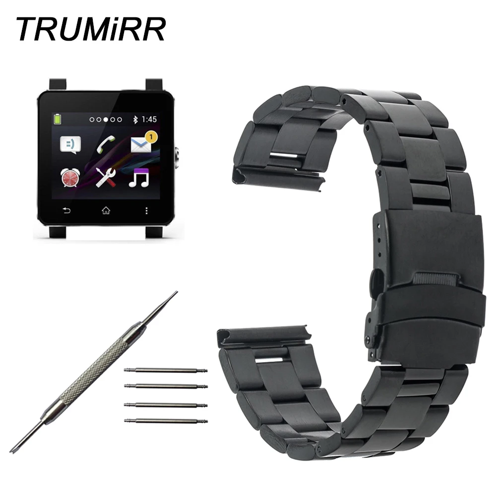 24mm Stainless Steel Watch Band + Tool for Sony Smartwatch 2 SW2 Safety Buckle Strap Wrist Belt Bracelet Black Rose Gold Silver | Наручные