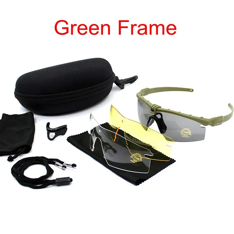 Green Frame Тактические поляризационные очки, военные очки, армейские солнцезащитные очки с 3 линзами, уличные спортивные мужские очки для стрельбы, мотоциклетные очки Gafas - Цвет: Green Frame