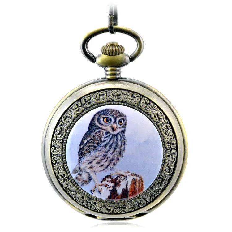 Часы с подвеской в виде совы коричневые античные механические ручные